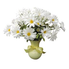 Silk white daisies in a yellow vase