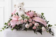 Pink flower baby casket spray for child funeral