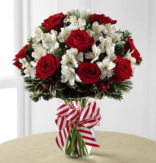 Peppermint Holiday Vase of red and white flowers in vase Large