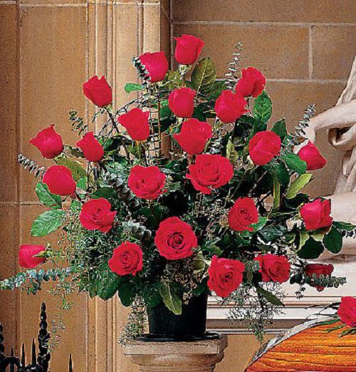 Blooming red roses funeral flower mache