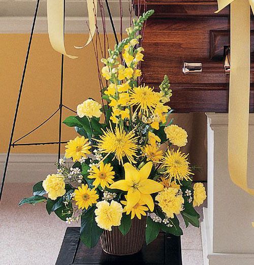 Brighter blessings funeral flower arrangement of all yellow flowers