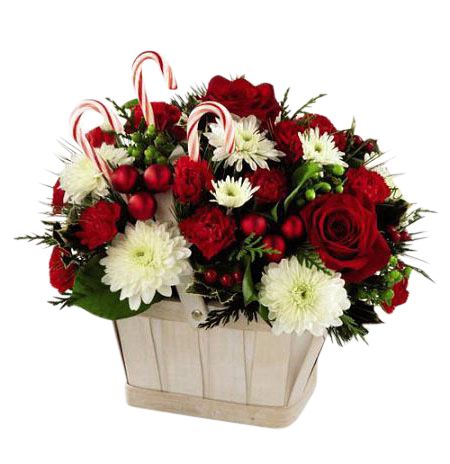 Holiday flower arrangement with candy canes