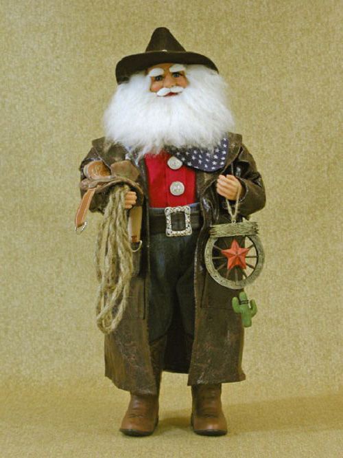 17 Inches Karen Didion Originals Cowboy Santa Figurine 