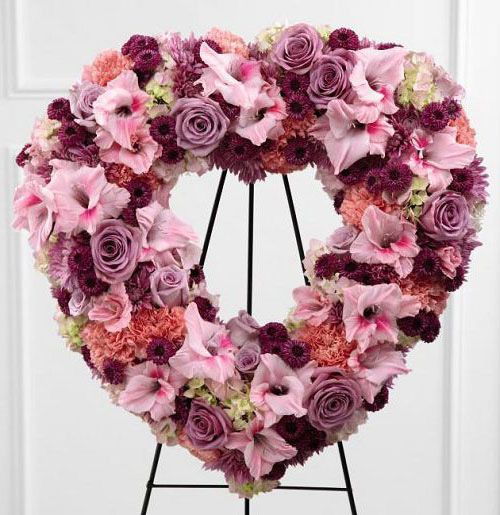 Eternal rest funeral flower standing heart with pink and purple flowers