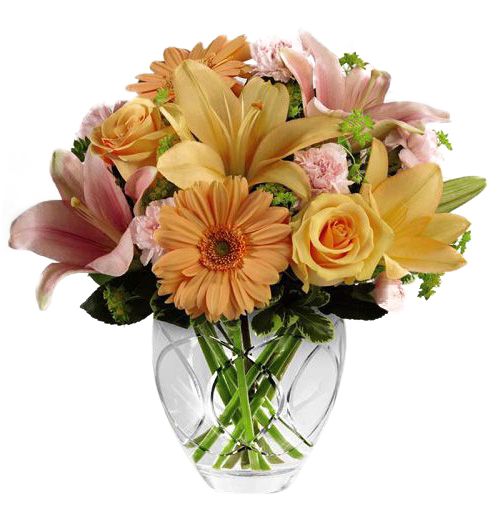 FTD Brighten your day bouquet with pastel pink and orange flowers Small
