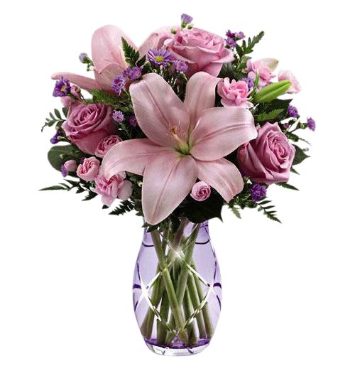 FTD Garceful Wonder Bouquet with assorted pink and lavender flowers in shimmering vase Small