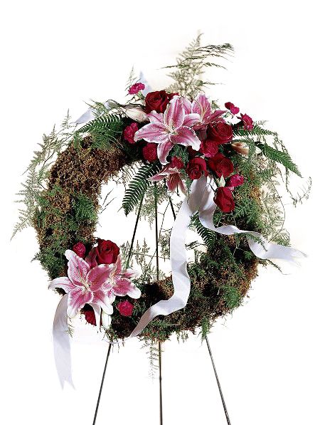 Funeral wreath with lilies and roses