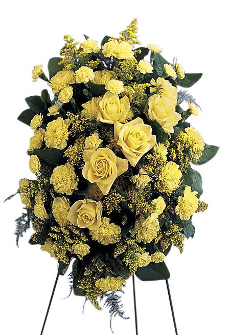 Funeral flower standing spray with all yellow flowers