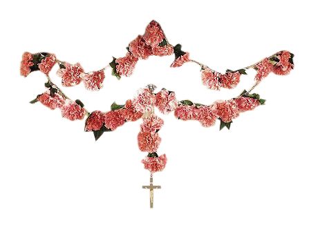 Funeral flower rosary of pink carnations for casket