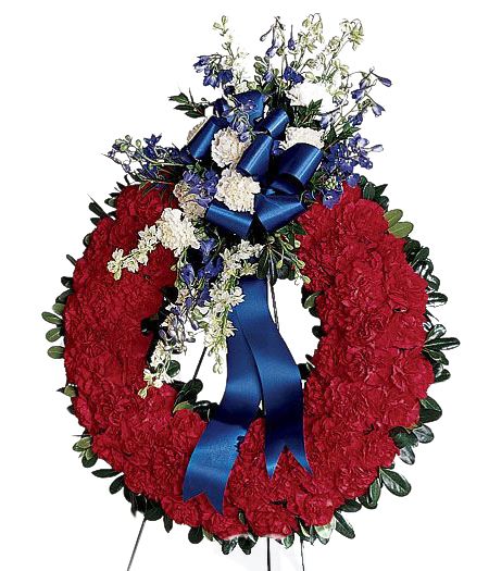All American Tribute wreath of red, white and blue flowers