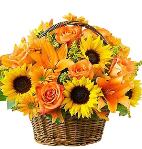 Fields of Fall Autumn flower arrangement in basket Large