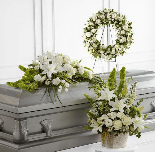 Small Lily Funeral Oasis Coffin Casket Top Funeral Tribute Arrangement