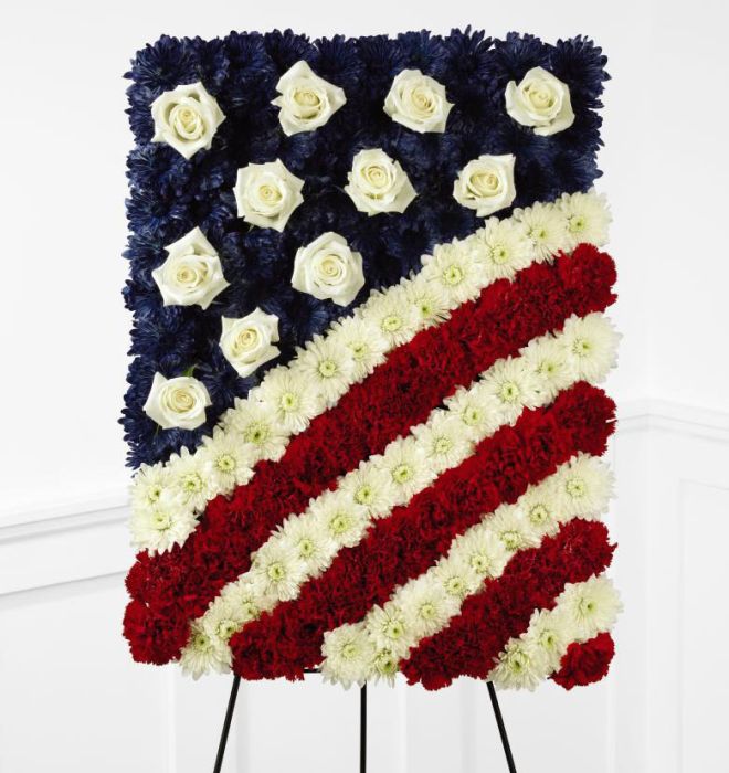 Glory Be funeral flag tribute made our of flowers