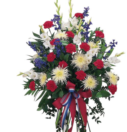 Patriotic Spirit Funeral Flower Standing Spray of red, white and blue flowers