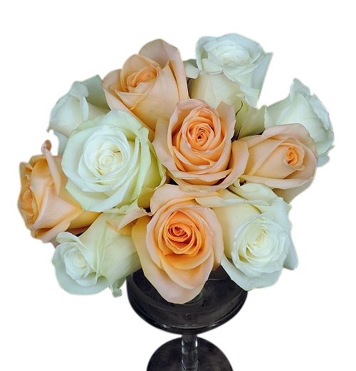 Peach and cream roses in a clutch bouquet for prom