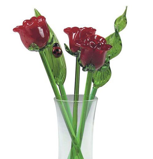 Red Roses Glass Flowers in vase