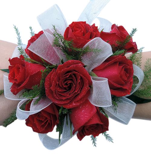 Sweetheart rose corsage with ribbon