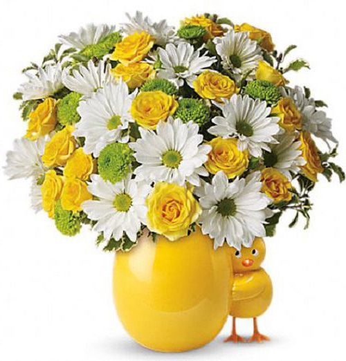 Telefora My Little Chickadee Bouquet of white daisies and yellow spray roses Large
