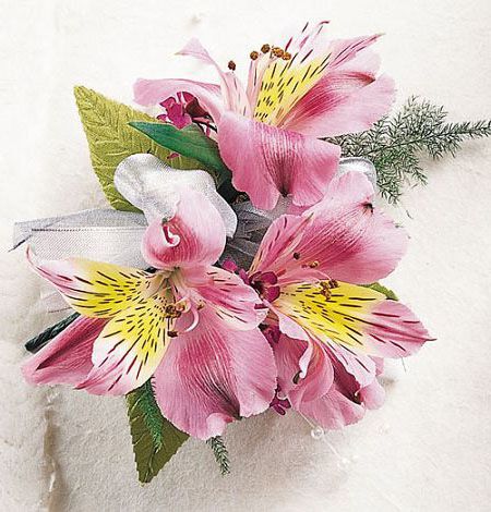 Peruvian lily corsage with greens
