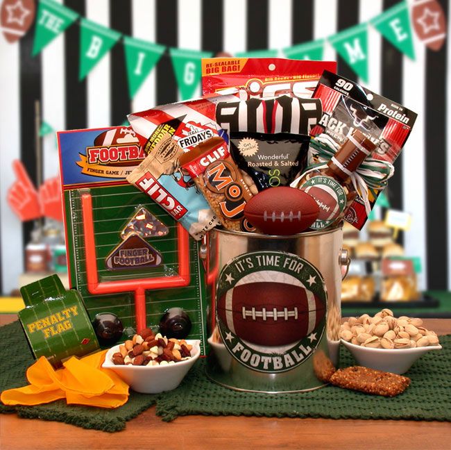 Football Time Gift Basket with snacks and games