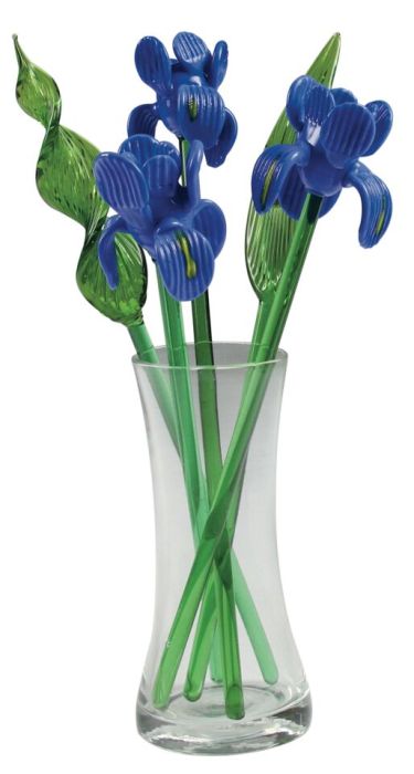 Vase of glass iris flowers