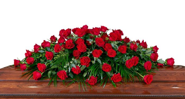 Red rose full casket spray of flowers