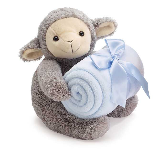 Lamb with Blue Baby Blanket