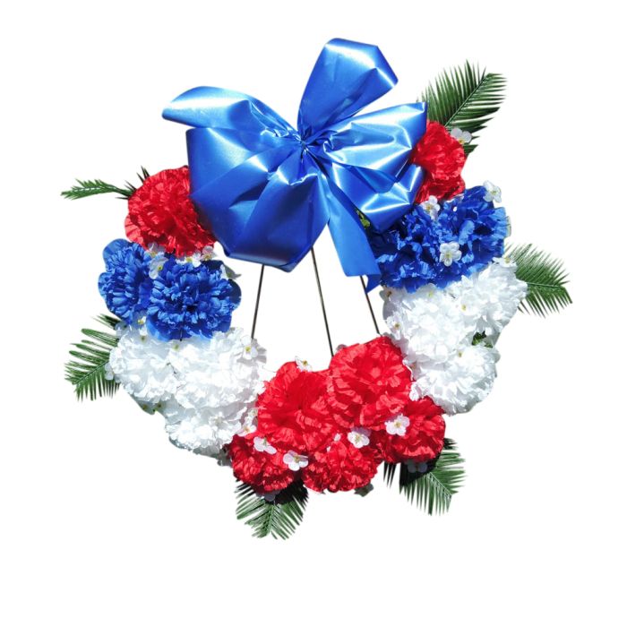 Small red, white and blue artificial flower Memorial Day Wreath