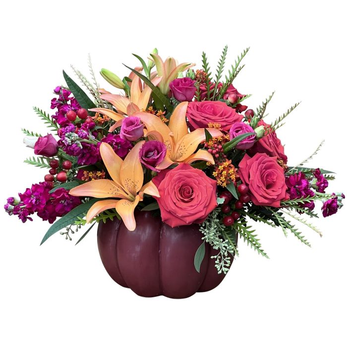 Plum pumpkin bouquet from Kremp Florist
