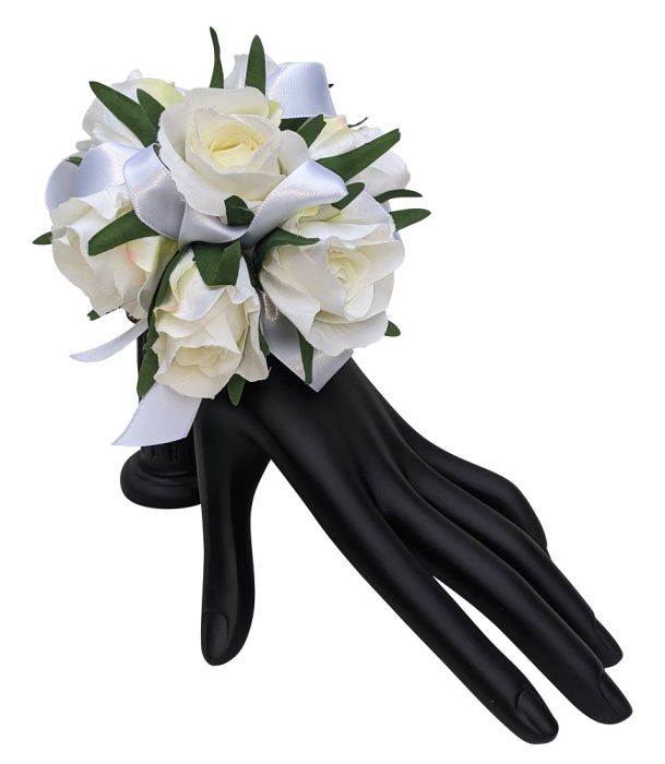 All White Silk Flower Wristlet Corsage