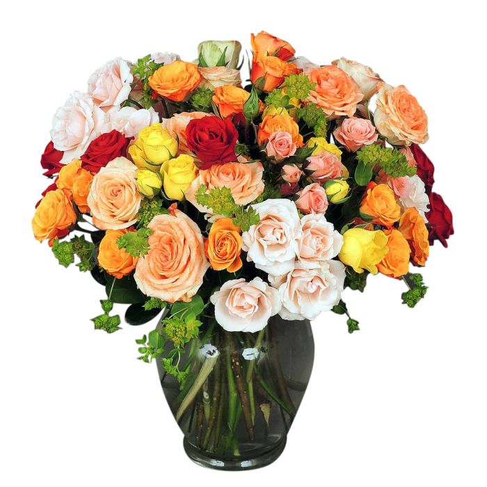 Assorted color spray roses in a vase Large