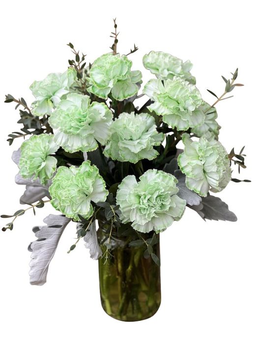 St Paddy's day green carnations in a vase