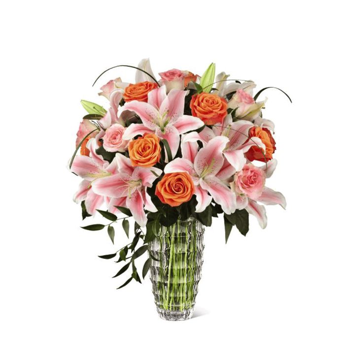Sweetly Stunning Bouquet of orange and pink flowers in vase Standard