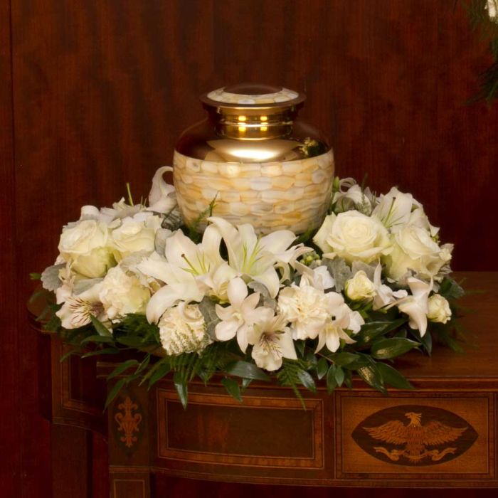 White Elegance Table Wreath of flowers for cremation urn