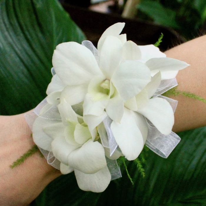 White Orchid Corsage on Wrist