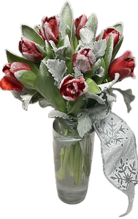 Enchanted Frosted Winter Tulips in Vase